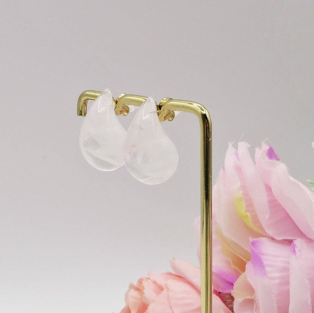 Daemon srls – Brincos de argola por atacado – DROP SUMMER - Brincos gota bombê em aço inoxidável com resina semitransparente, par1