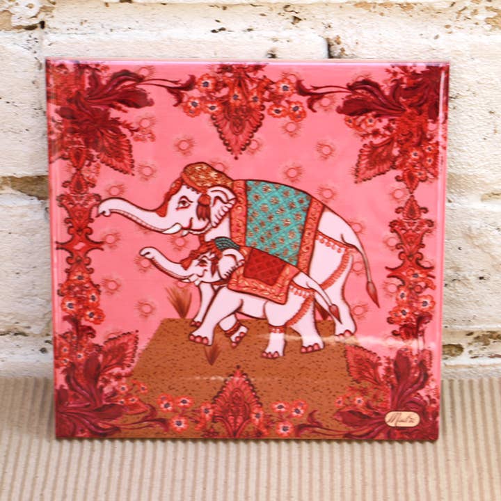 Azulejo de cerámica decorativo de arte de elefante indio rosa 6 x 6 para venta al por mayor de Msdre