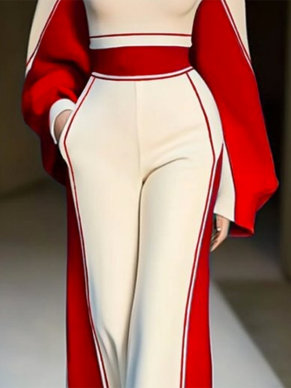 Red Loose Wide Leg Striped Casual Pants Bottoms Trousers for wholesale on Faire1