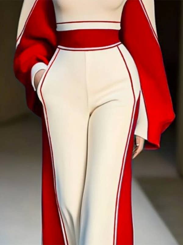 Red Loose Wide Leg Striped Casual Pants Bottoms Trousers for wholesale on Faire1