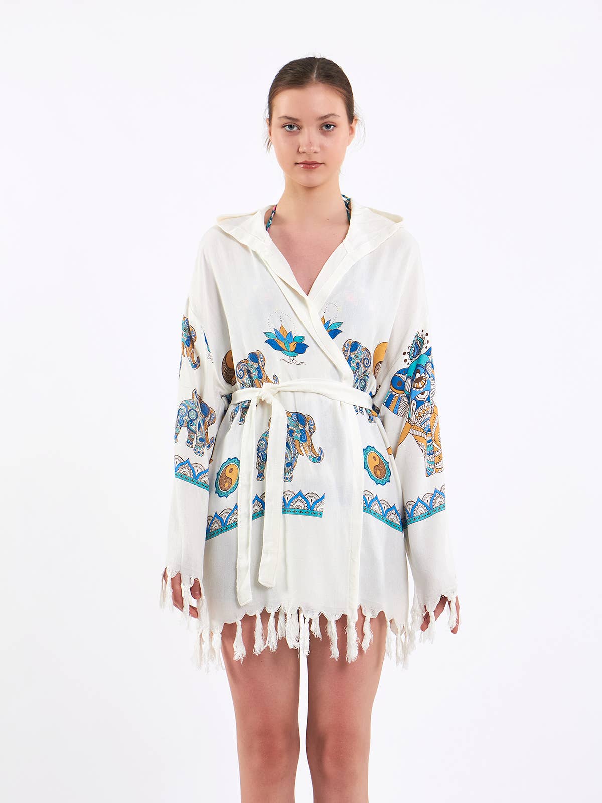 Yaz Concepts - Wholesale Beach Towel - Elephant and Yin Yang Hooded Pareo Wrap Short Turkish Robe7