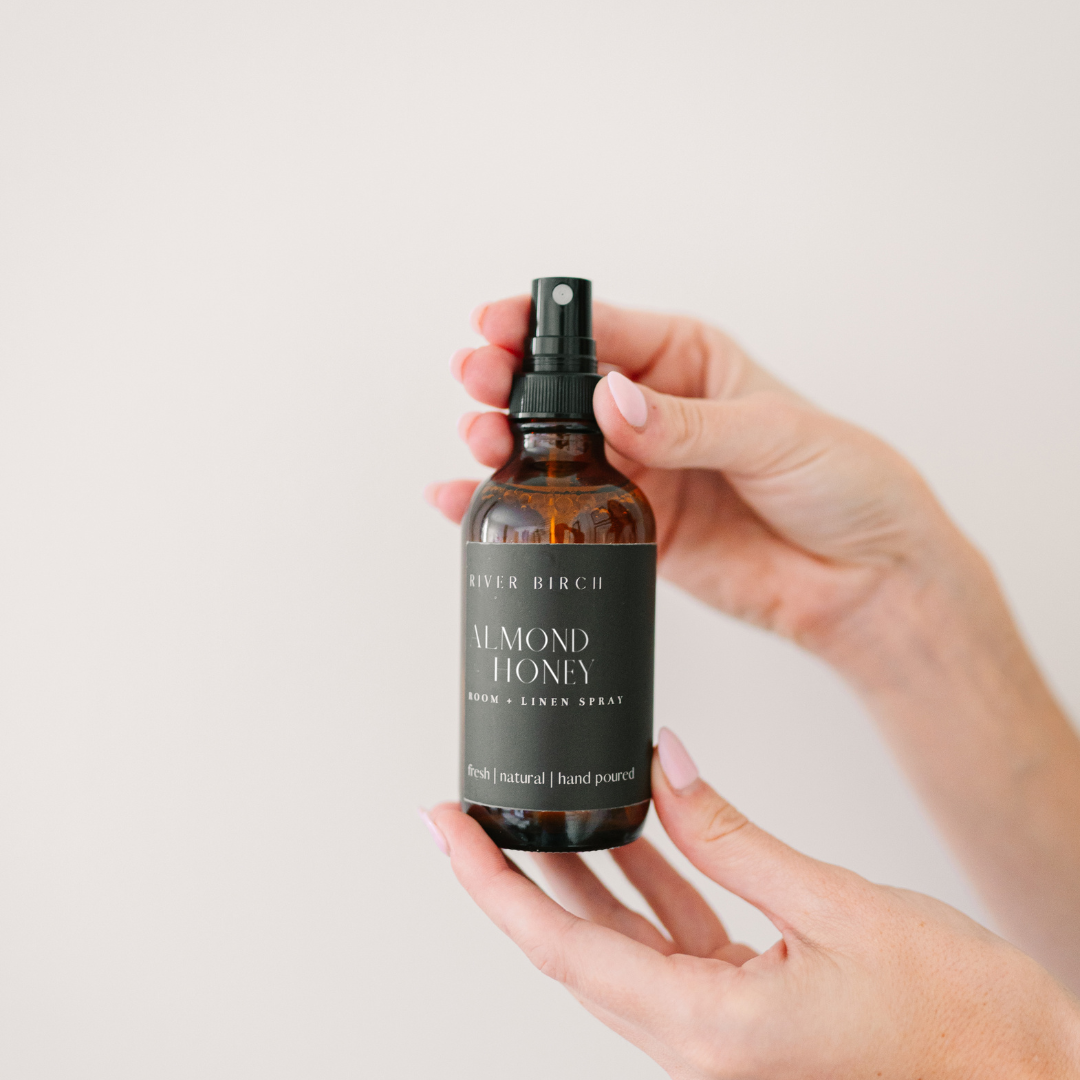 River Birch Candles - Wholesale Room & Linen Spray - Almond + Honey  - 4 oz Amber Glass Room + Linen Spray1