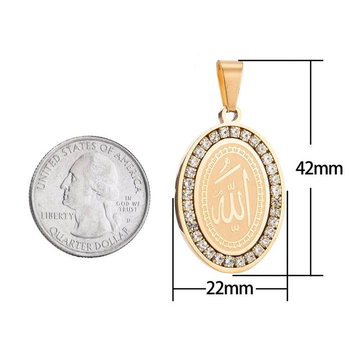 Aim Eternal - Wholesale Individual Charm/Pendant - Gold Filled Stainless Steel Allah Name, Moslem God Necklace Pendant Arabic Word Charm Bails Findings for Jewelry Making J-609 J-3291