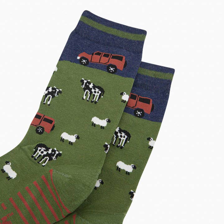 Sock Talk - Wholesale Socks - Men's - Men's Bamboo Socks - Navy/Green, Off-Roader Farm