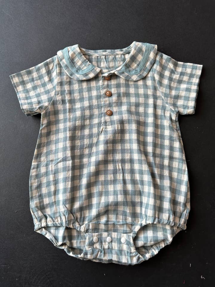 Infant blue gingham Romper - boys for wholesale by Frayed