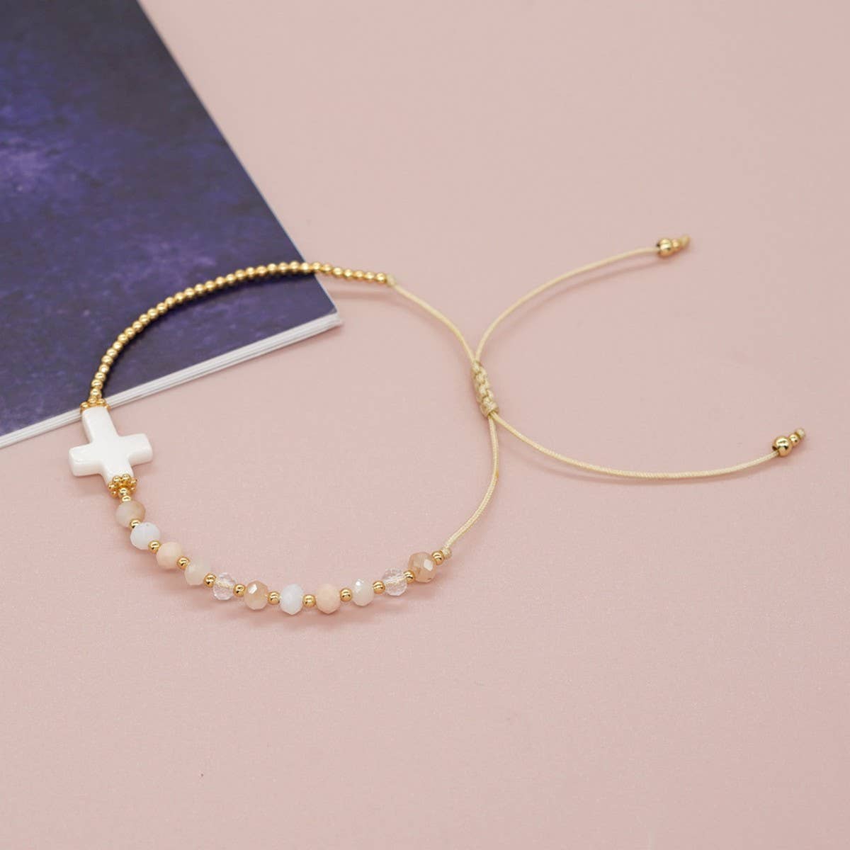 TYPE  BOHEMIAN SHELL CROSS CRYSTAL COPPER BEAD BRACELET_CWAB4632 for wholesale on Faire1