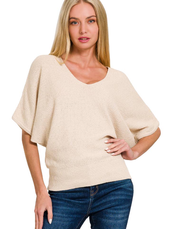 42POPS - Wholesale Knit Sweater - Women's - ',,..._ V Neck Short Sleeve Dolman Sweater10