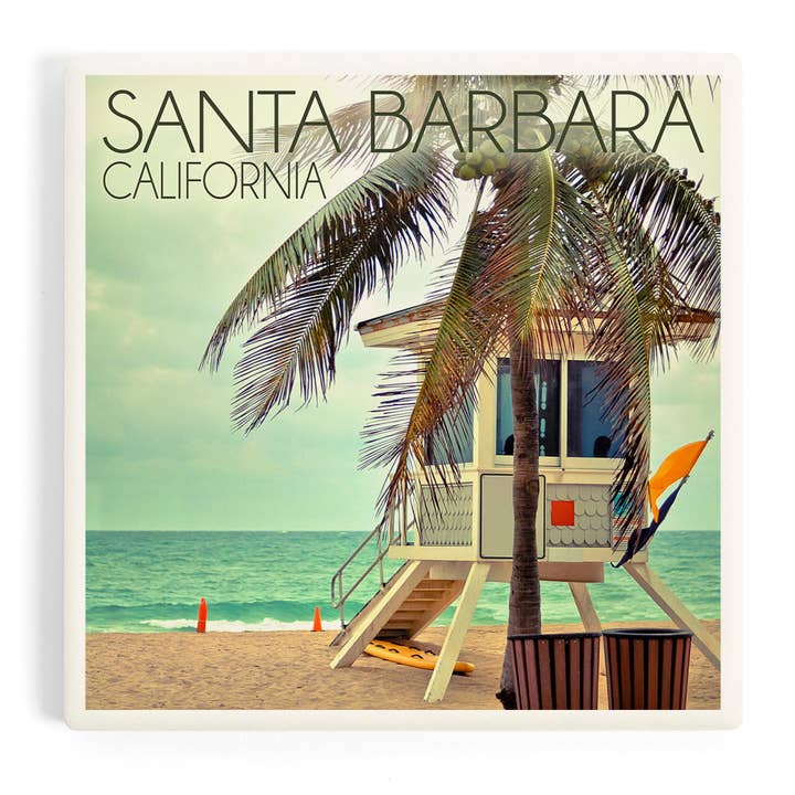 Ceramic Coaster Santa Barbara, California, Lifeguard Shac for wholesale by Lantern Press