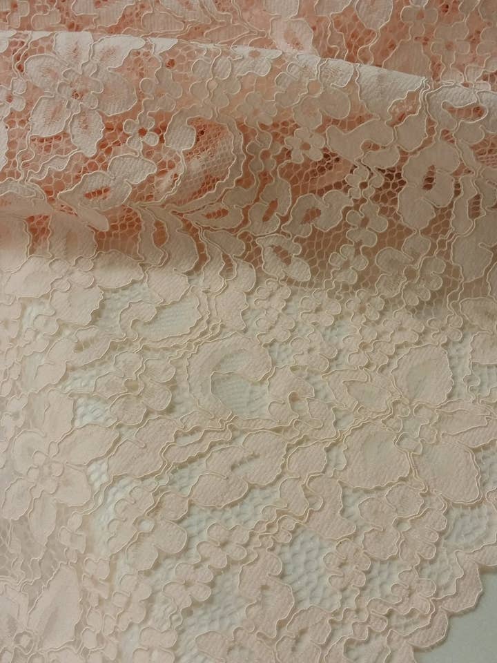 Salmon Pink Lace Fabric and Embroidery Lace for wholesale by Lace To Love