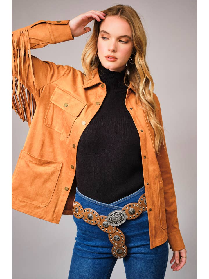 COPPER BROWN 36961J Faux Suede Fringe Jacket for wholesale on Faire3
