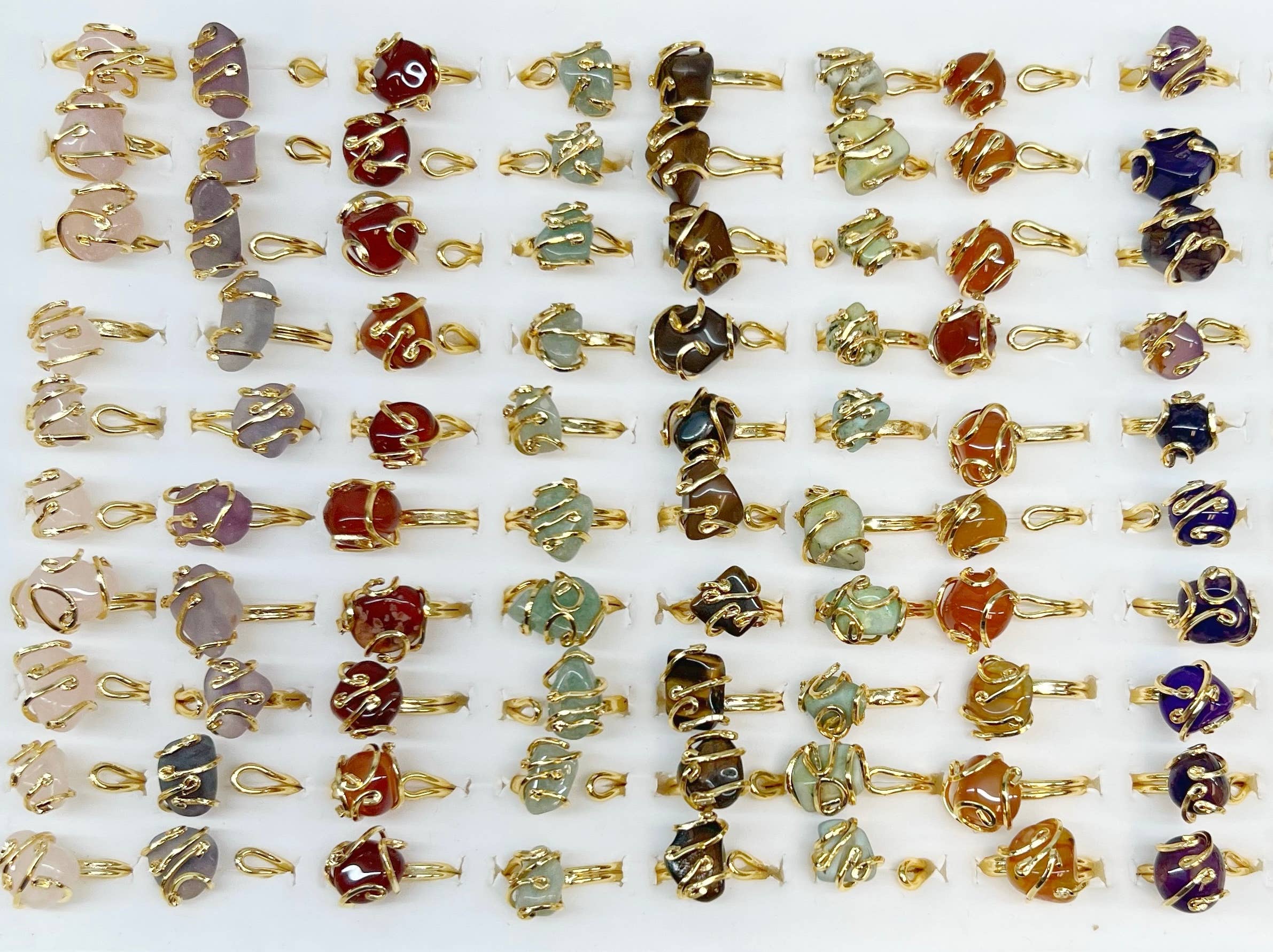 Gypsy Soul - Wholesale Jewelry Set - Wire-Wrapped Gemstone Open Ring Set - 100 Pcs2