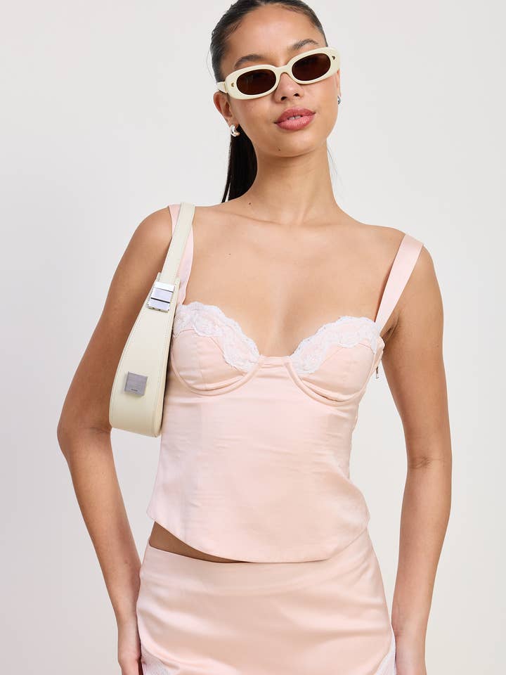 SATIN BUSTIER TOP MED BLONDEDETALJE for engroshandel hos Emory Park