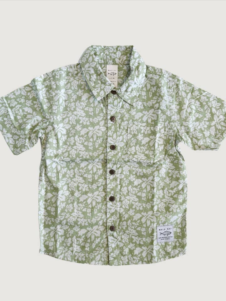 Green Hibiscus Kids Aloha Shirt for wholesale by Malo Kai
