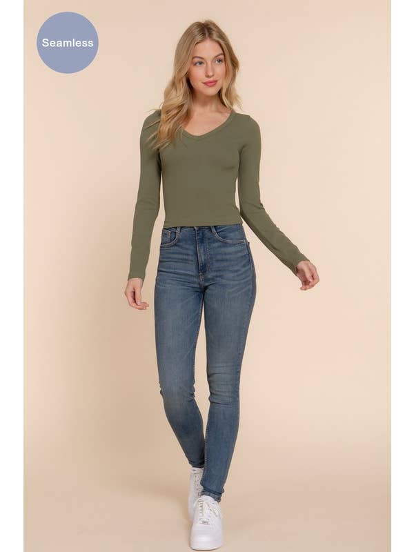 Active Basic | Active USA - Wholesale Knit Top - Women's - Long Sleeve V-neck Rib Seamless Top10