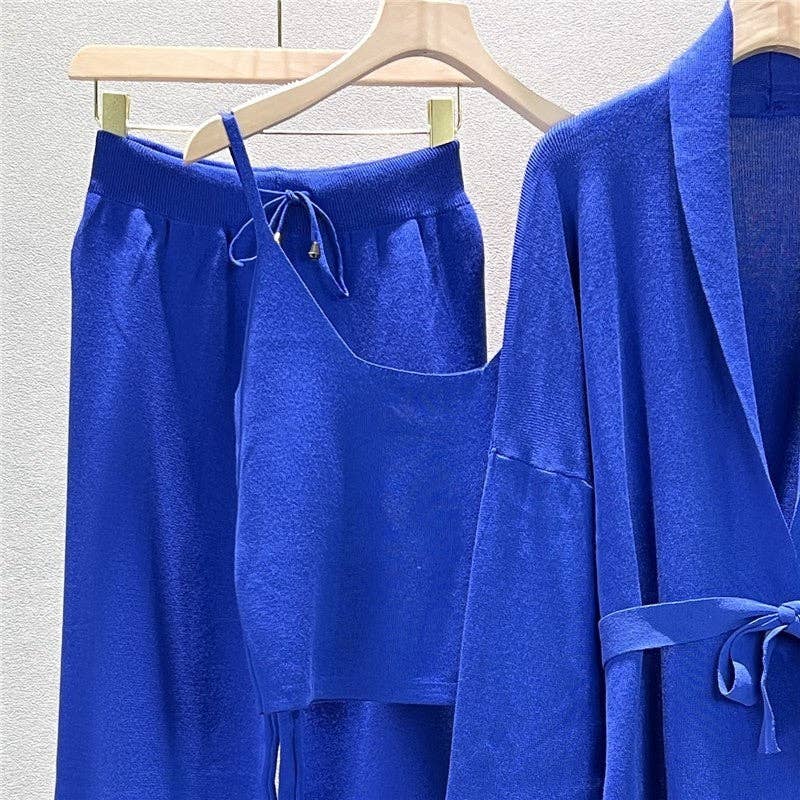 UZ Wholesale Store – wholesale Top & pants set (NOT Loungewear) – Women's – Solid Color Knit Cardigan And Camisole With Long Pants Set6