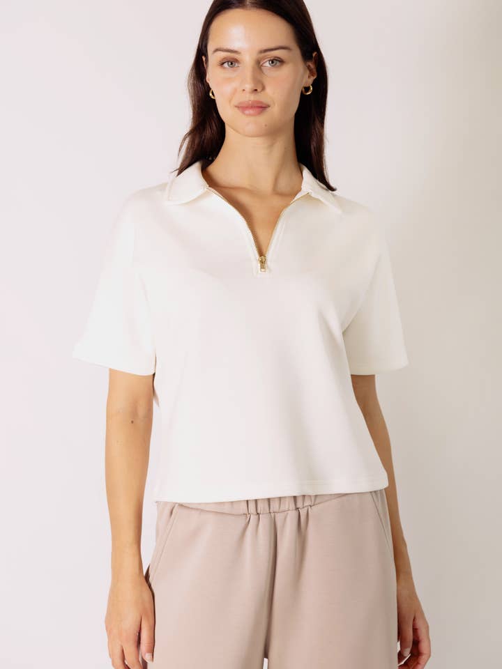 P. CILL - Wholesale Knit Top - Women's - P. CILL Butter Modal Short Sleeve Quarter Zip Top1