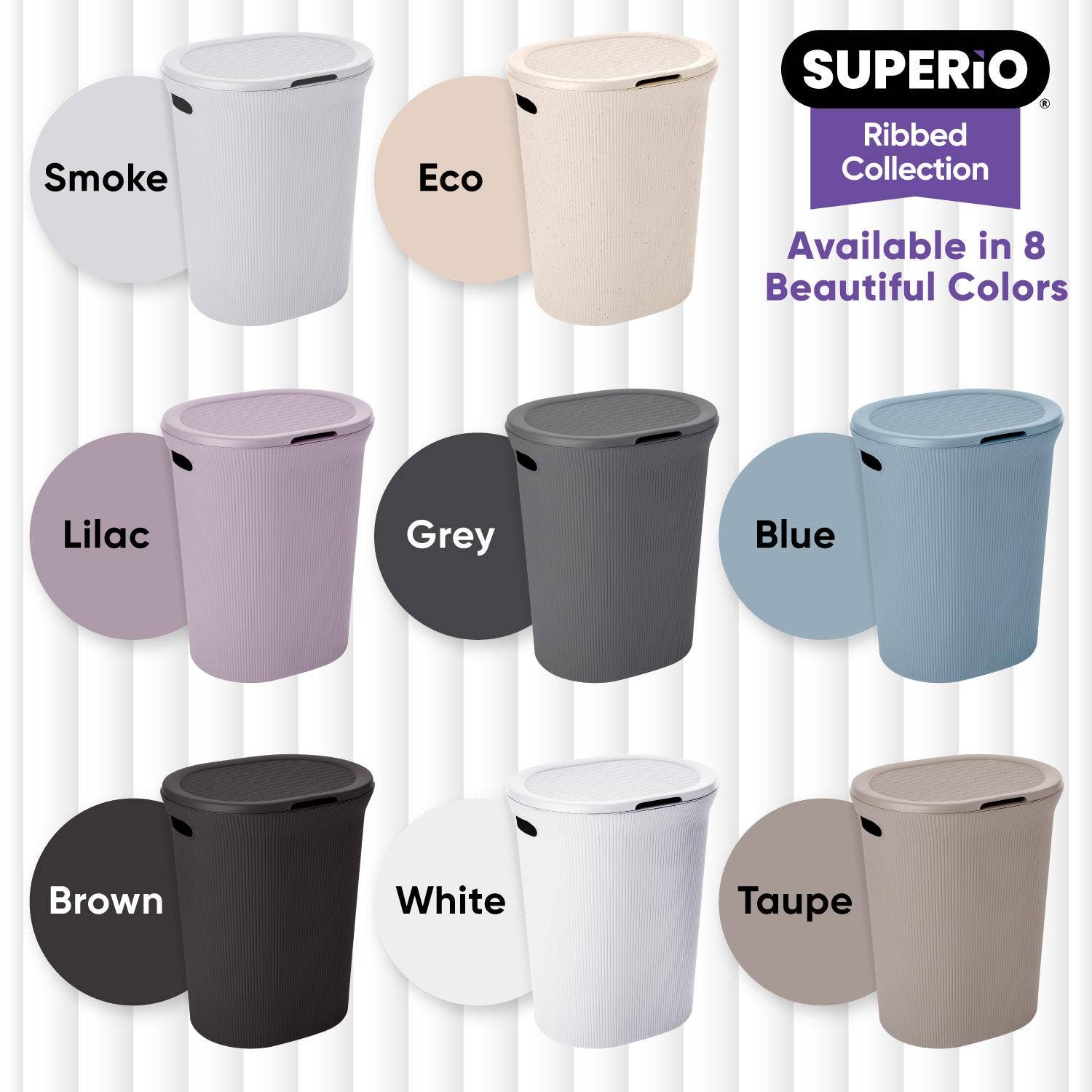 Superio Brand - Wholesale Laundry Hamper - Ribbed Collection Laundry Hamper 40 Liter with Lid & Handles14