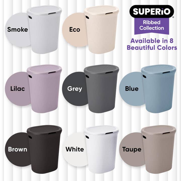 Superio Brand - Wholesale Laundry Hamper - Ribbed Collection Laundry Hamper 40 Liter with Lid & Handles14