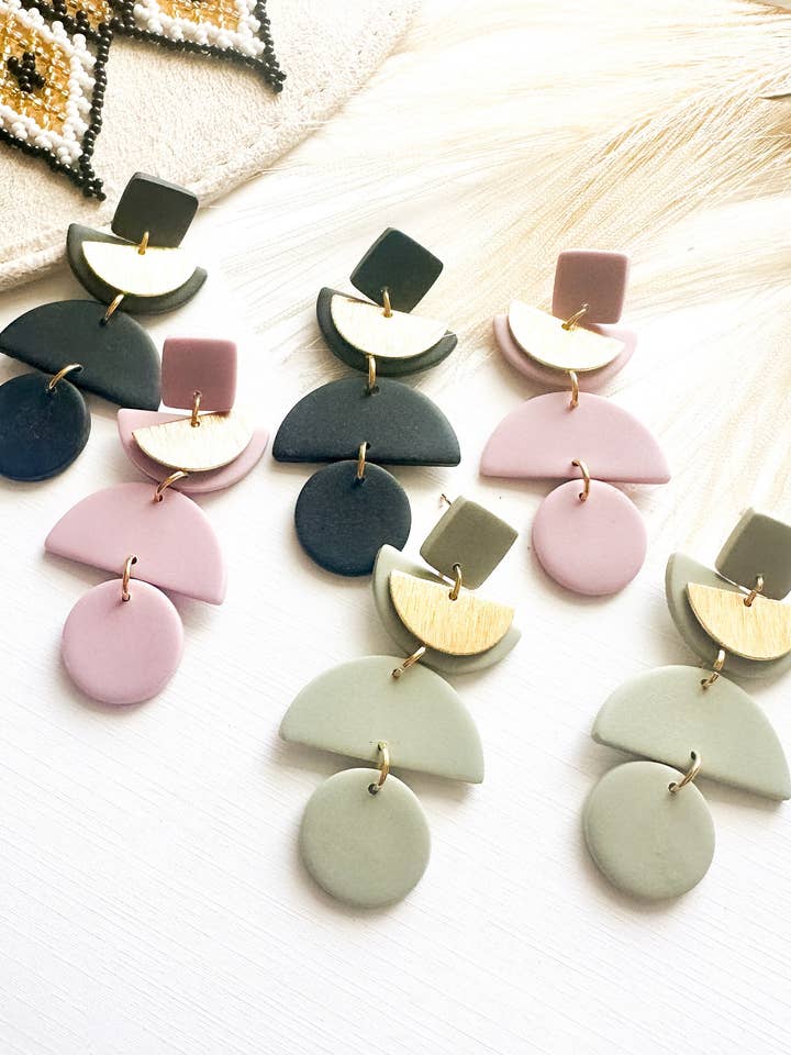Semi Circle Stack Polymer Clay Lightweight Earrings for wholesale by Freckled Wing Design