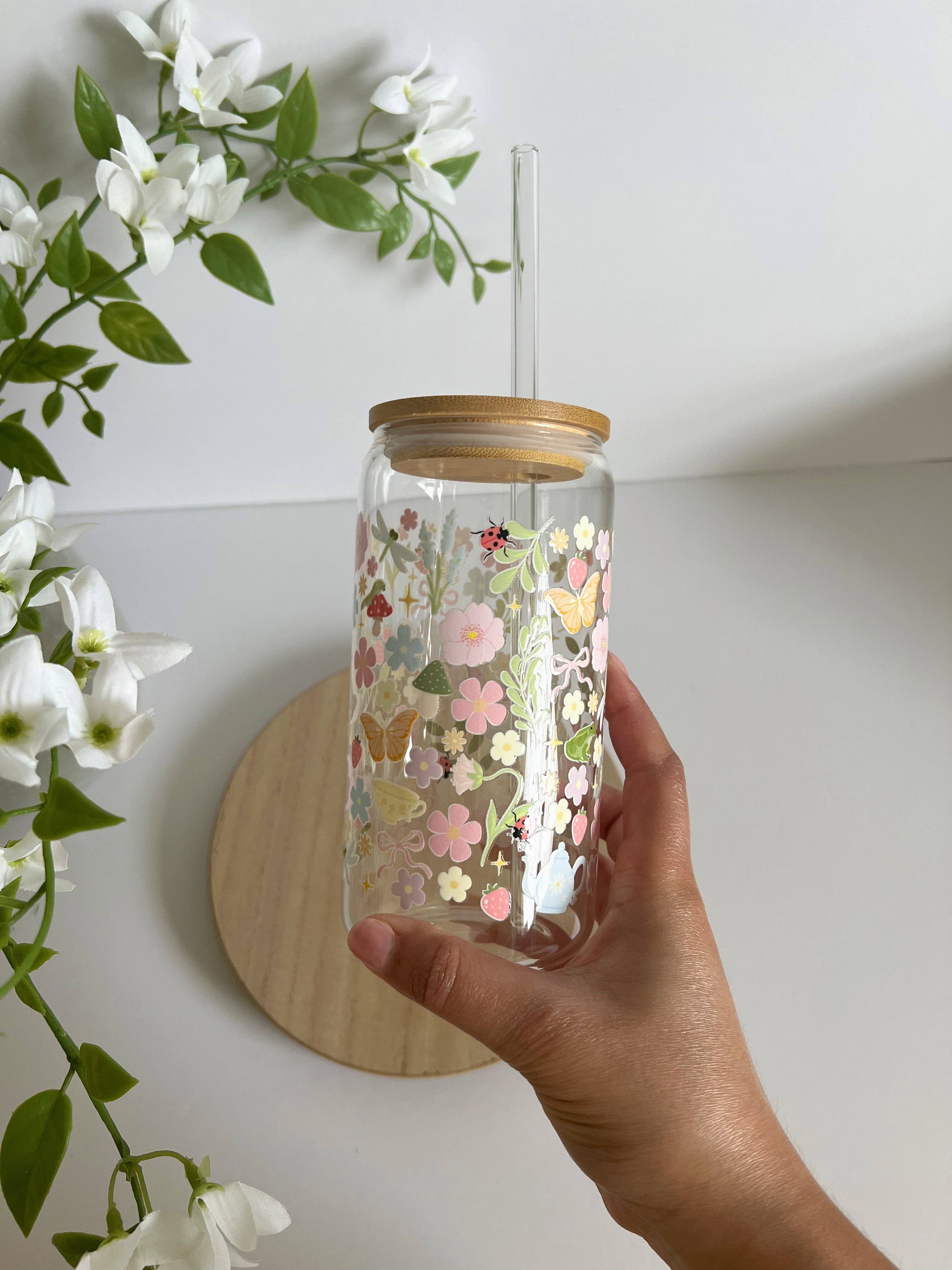 Birdie & Co. - Wholesale Drinking Glass/Cup - Cottage Core Garden Iced Coffee Glass2