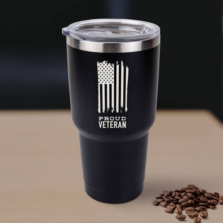 Proud Veteran Black Tumbler 24Oz. for wholesale by P. Graham Dunn