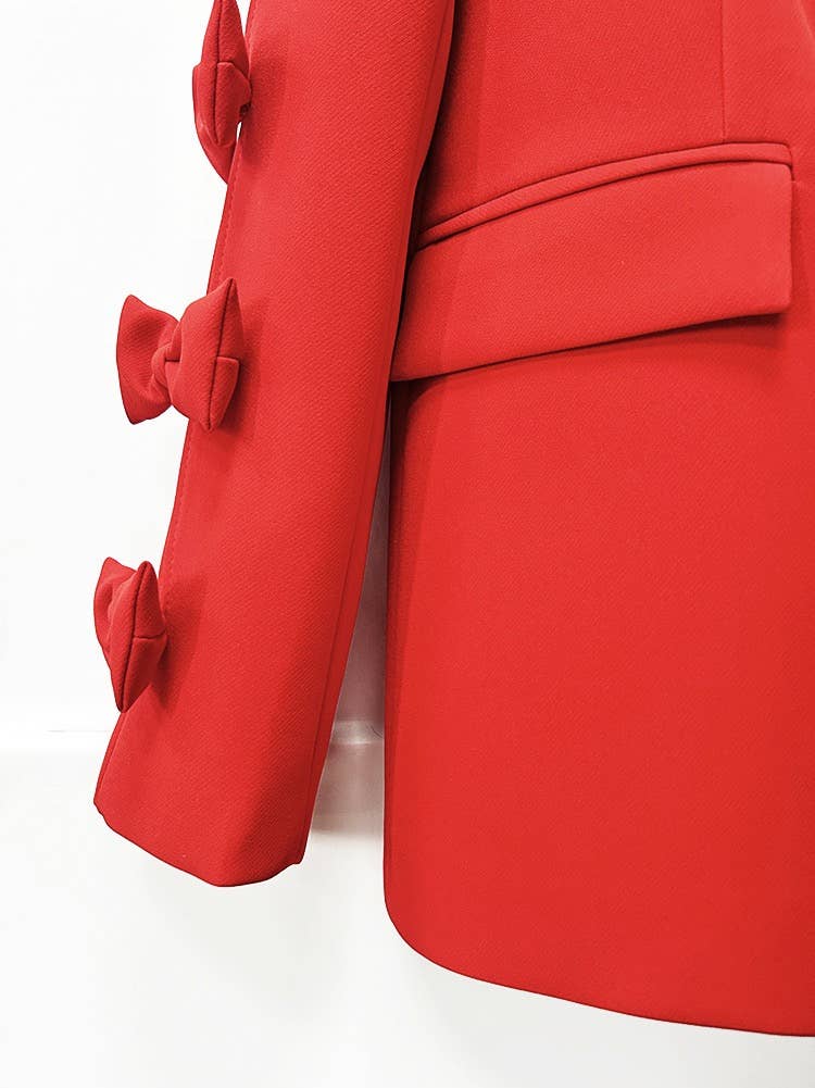 Sanyao Fashion - Vente Veste de tailleur – femme  - Veste de costume mi-longue rouge chic à manches à nœud papillon SY2548