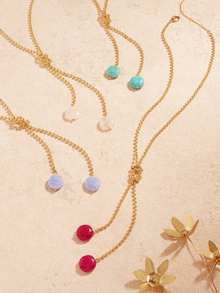 18K Gold Plated Chain Stone Drop Y Shape Necklace for wholesale by Designature New York