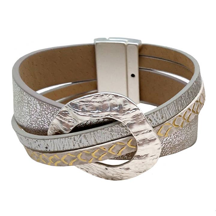 Origin Jewelry - Wholesale Bangle Bracelet - Circle Hammered Vegan Leather Bracelets in Multi Tones