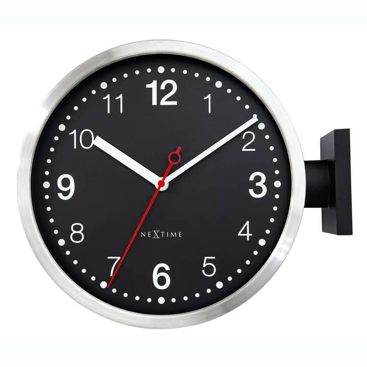 Reloj de pared 32,3x28x10cm-Silencioso-Blanco y Negro-Aluminio-NeXtime 'Double' para venta al por mayor de NeXtime
