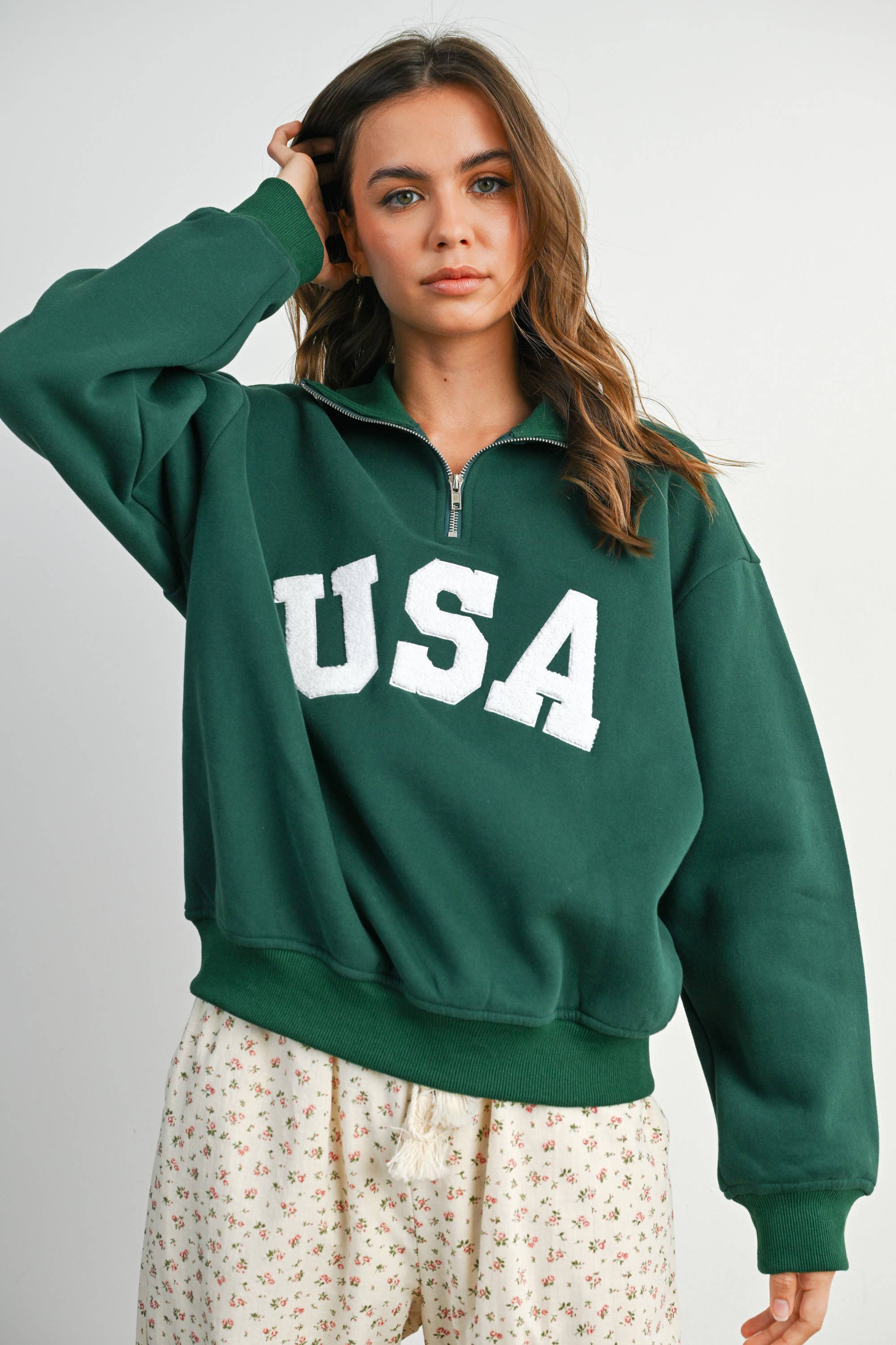 BUTTERMELON - Wholesale Sweatshirt - Women's - Quarter Zip Long Sleeve Top - BMT779534