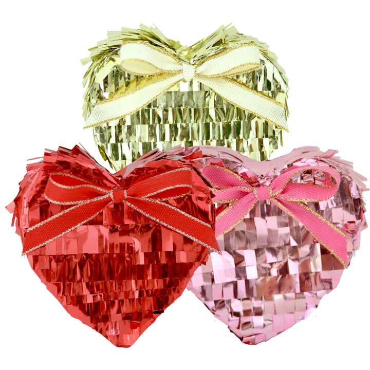 Refillable Mini 4" Tabletop Piñata - Metallic Fringe Heart for wholesale by TOPS Malibu