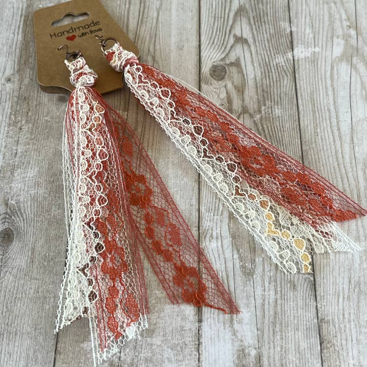 Autumn Rust Blend Lace Tassel Earrings for wholesale by Open Window Studios