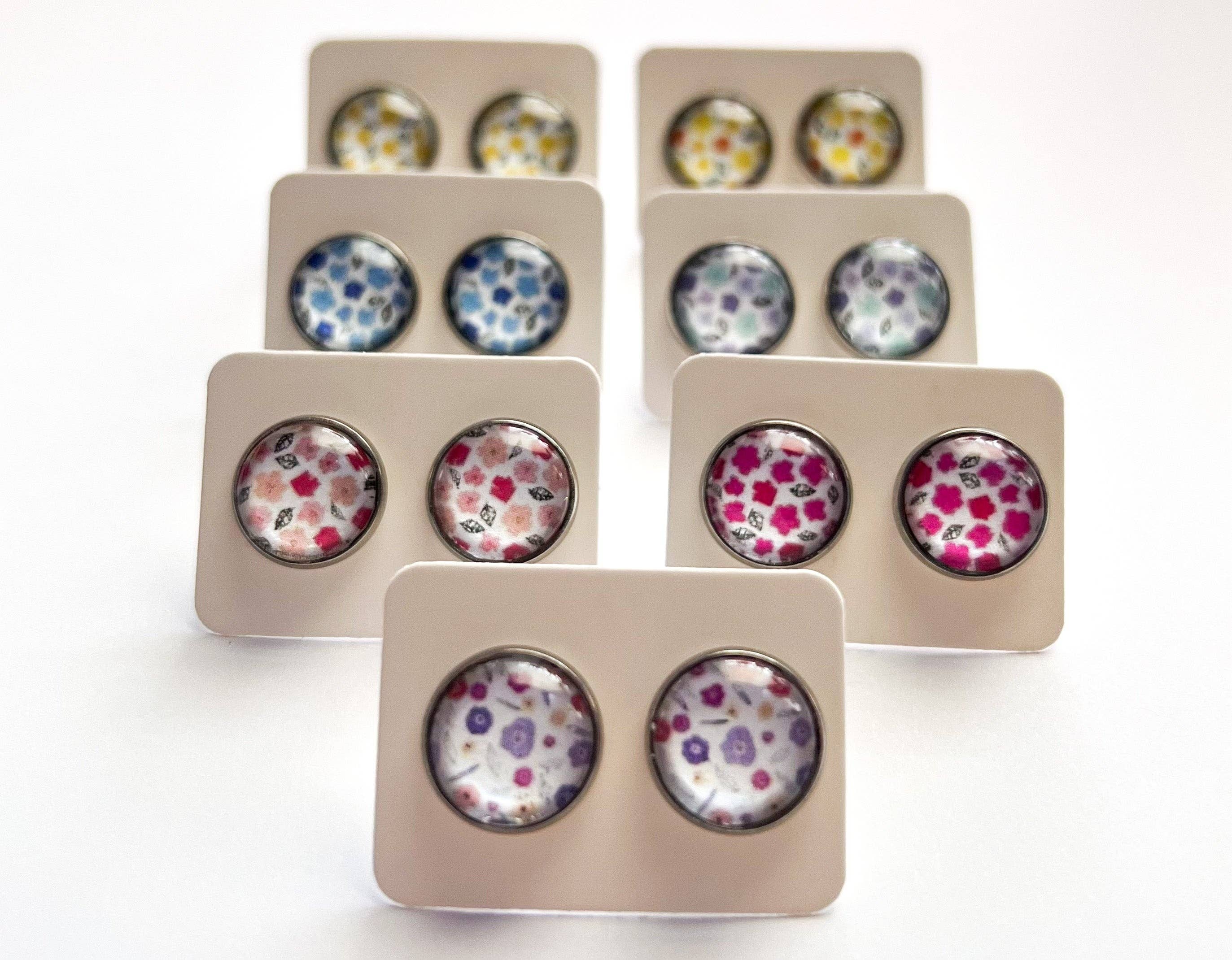 18 PAIRS BULK SET 12mm Faux Druzy Earrings Colorful Glitter Sparkle on  Black Stainless Steel Studs