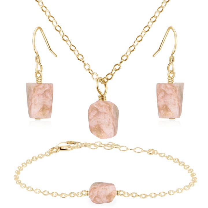 Raw Pink Peruvian Opal Crystal Jewellery Set for wholesale by Luna Tide