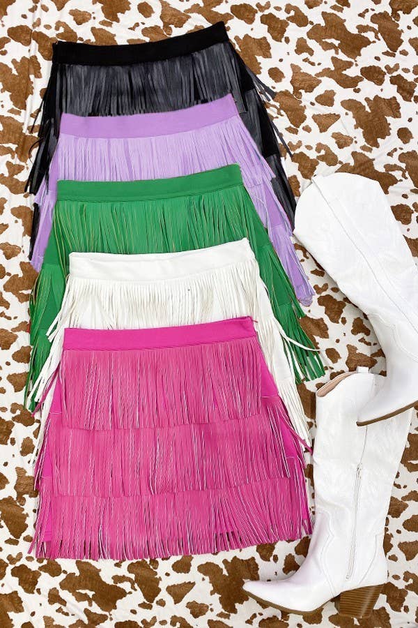 JADE BY JANE - Wholesale Skirt - Women's - PLUS SIZE Western Faux Leather Fringe Mini Skirt3