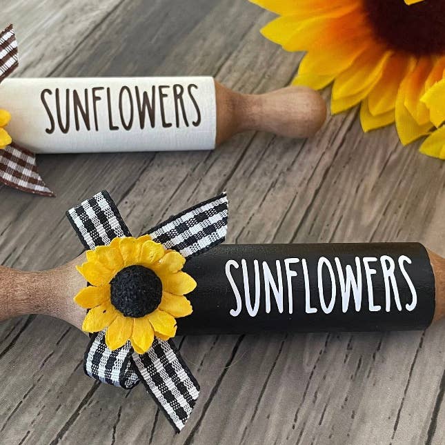AH Designs 15 - Wholesale Decorative Tabletop Object - 7” Sunflower 🌻 Farmhouse tier tray mini rolling pin4