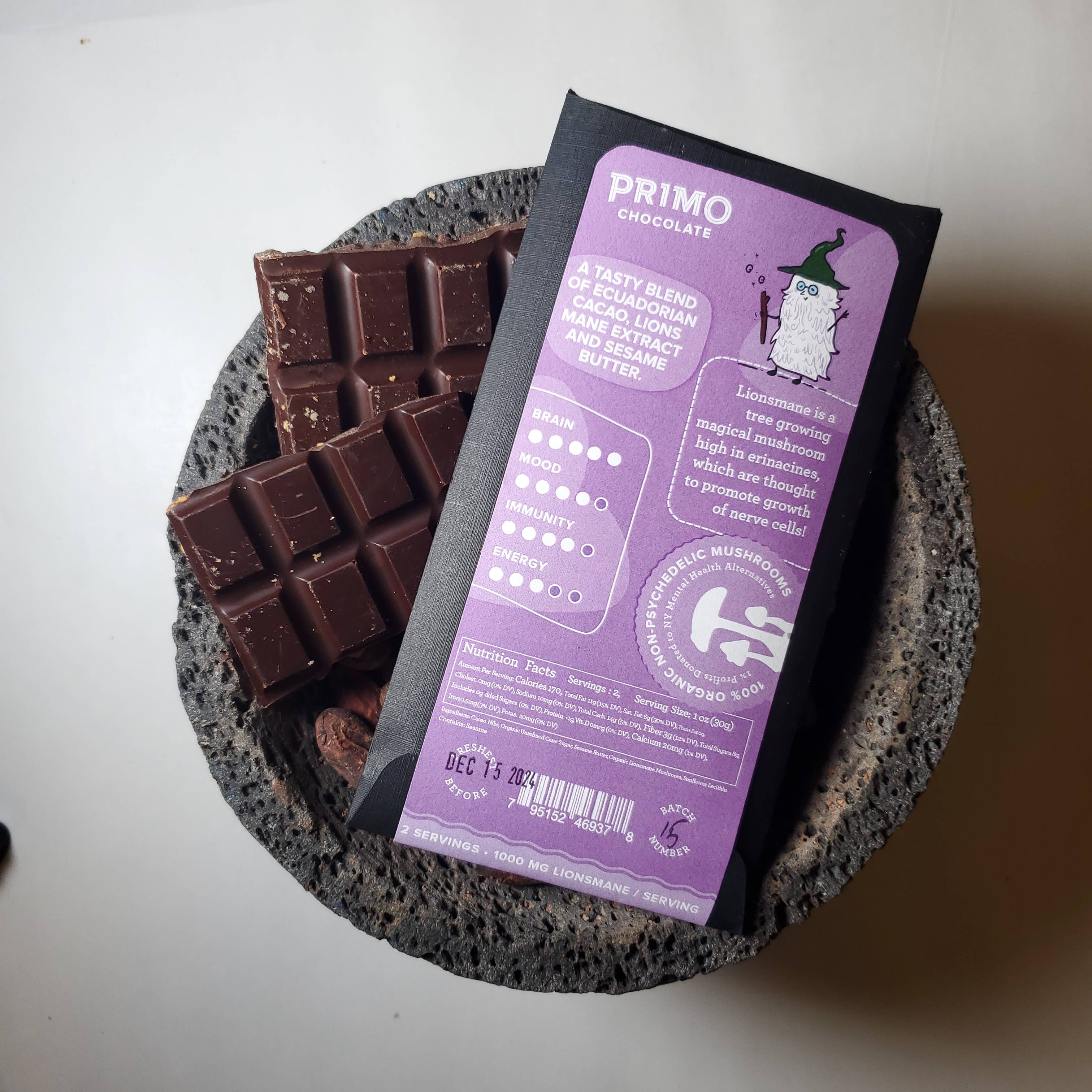 PRIMO BOTANICA CHOCOLATE - Wholesale Chocolate Bar - LIONSMANE + SESAME CHOCOLATE BAR2