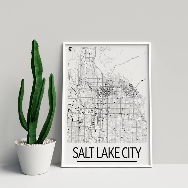 Carte de la ville de Salt Lake City 11 po x 14 po — Style Art Déco pour la vente par ILIKEMAPS