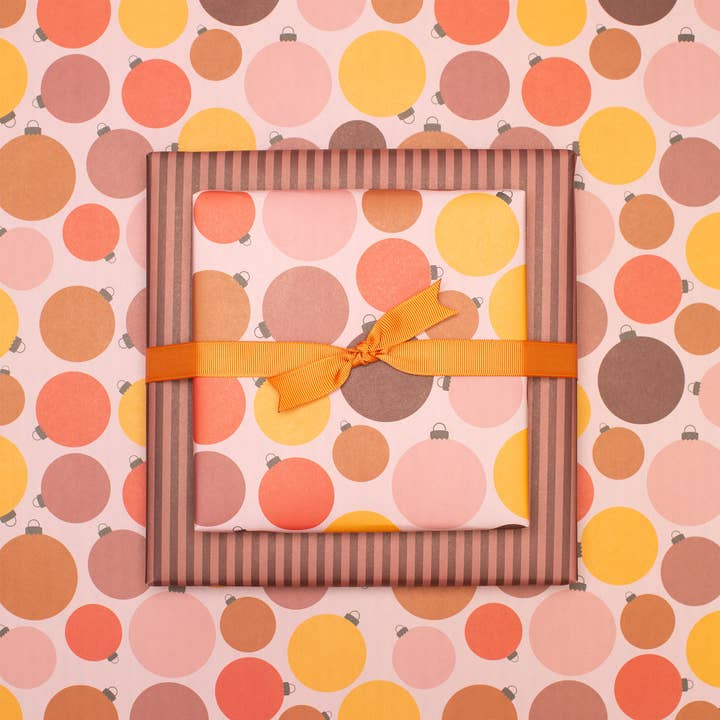 My Pretty Circus - Wholesale Flat Wrap - Christmas gift paper with tree balls and stripes1