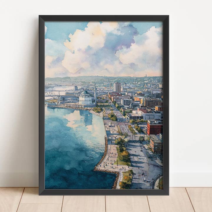 Arte en acuarela de Duluth MN Impresión de viaje de Duluth Obra de arte de Duluth Minnesota Decoración de Duluth Minnesota Arte de pared de Duluth para venta al por mayor de Premium Travel Art