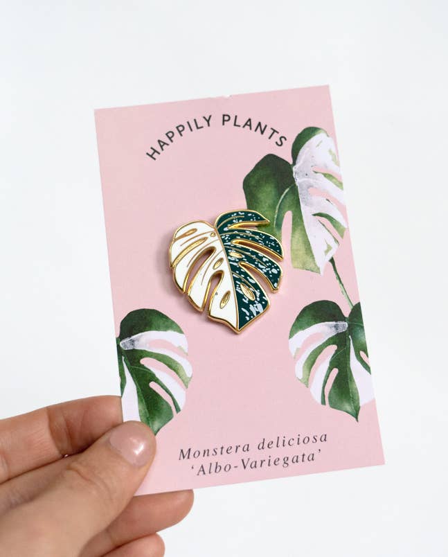 Happily Plants - Wholesale Lapel Pin/Button - Variegated Monstera Albo Plant Enamel Lapel Pin4