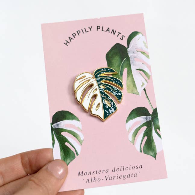 Happily Plants - Wholesale Lapel Pin/Button - Variegated Monstera Albo Plant Enamel Lapel Pin4