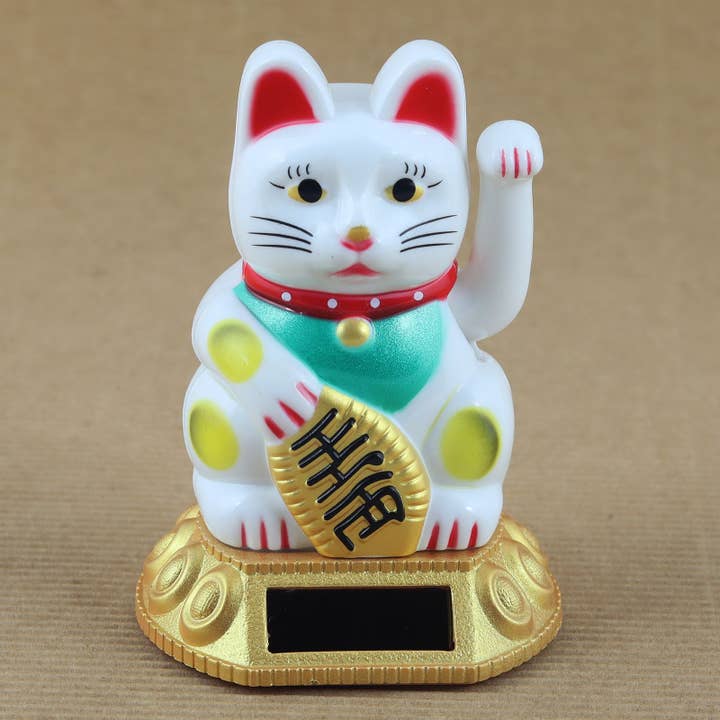 Tribal Trade GmbH - Wholesale Decorative Figurine - Lucky cat Maneki-neko waving cat solar round 8cm white5