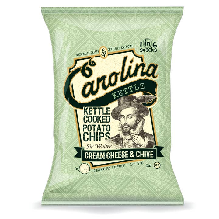 1 in 6 Snacks- Carolina Kettle chips- Rustic Roots - Wholesale Chips - 2oz Cream Cheese and Chive Chips (case of 20 bags)