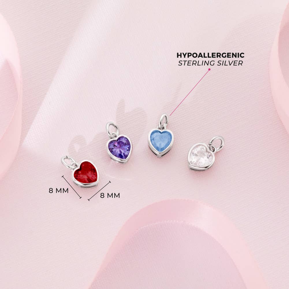 In Season Jewelry – wholesale Individual charm/pendant – Birthstone Heart Charm for Charm Bracelet - Sterling Silver27