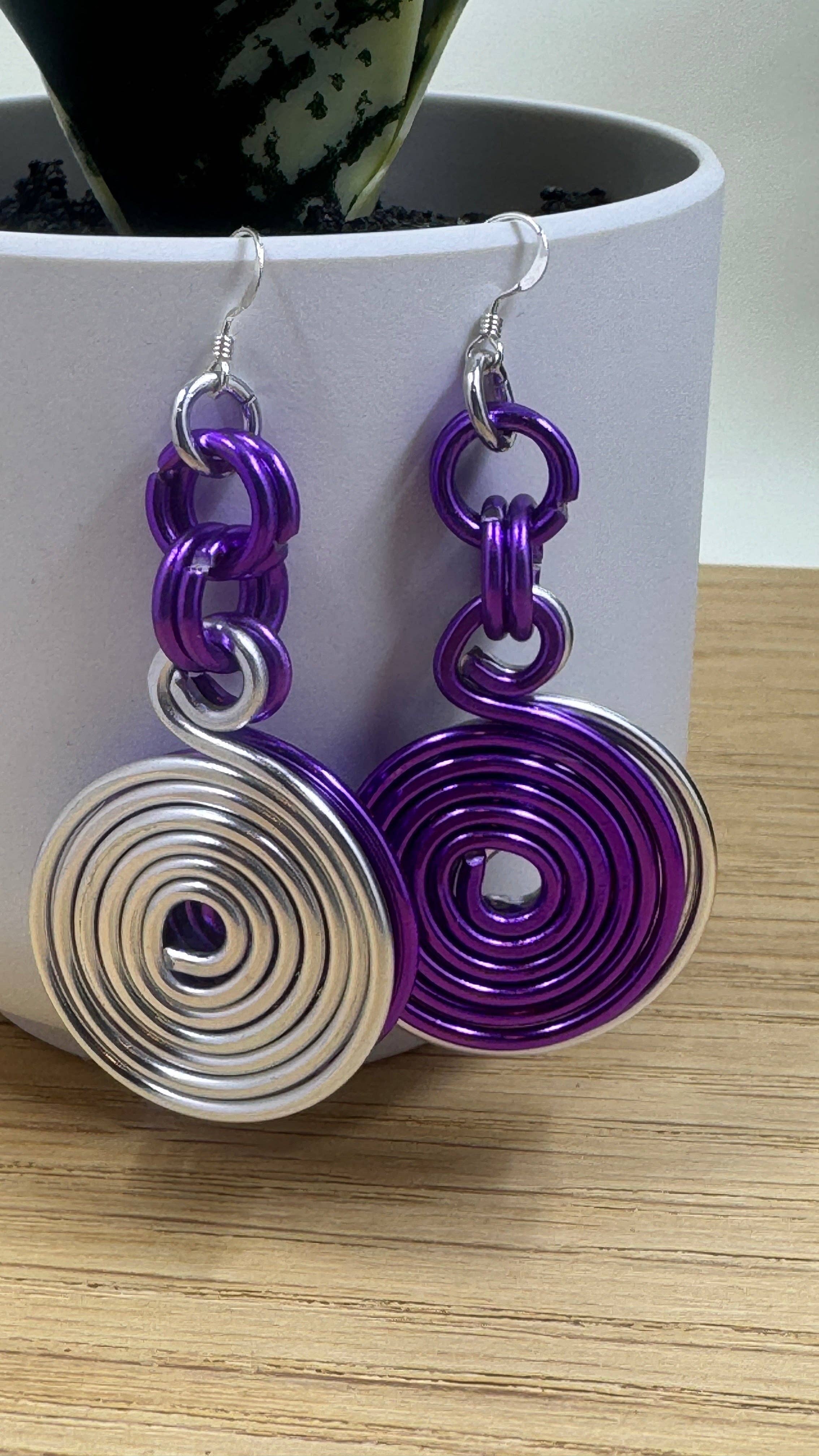 Jewelry With Me - Wholesale Dangle Earrings - Silver and Purple Double Disk Earrings with Sterling Silver Ear Wires0