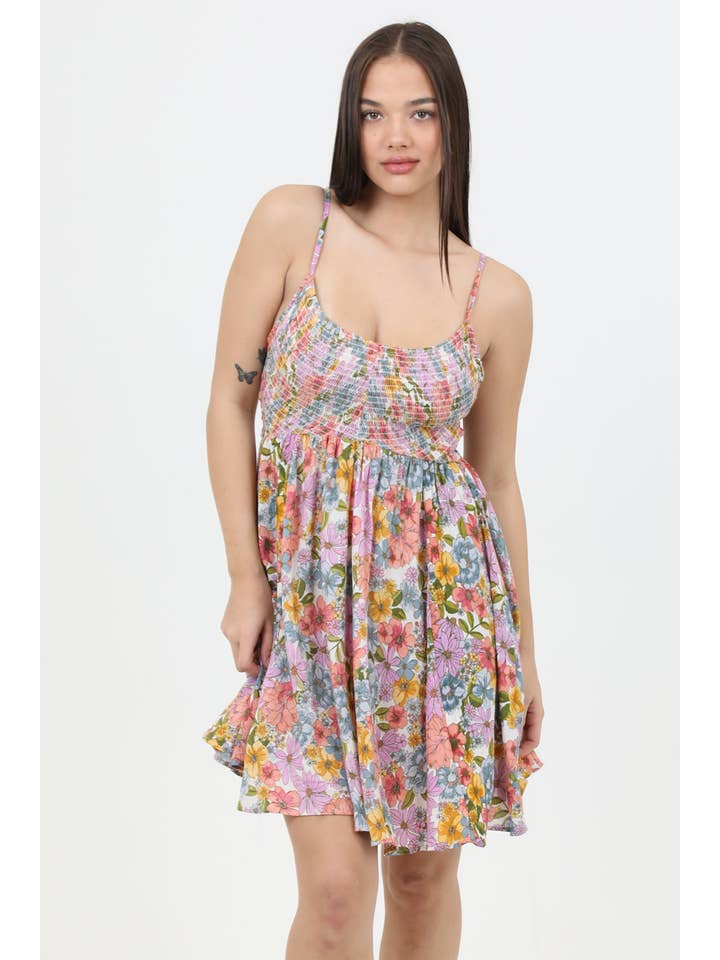 ANGIE - Vendita all'ingrosso Vestito - Donna - F4J69-A855 VESTITO ESTIVO CON CORPETTO ARRICCIATO E GONNA A RUOTA