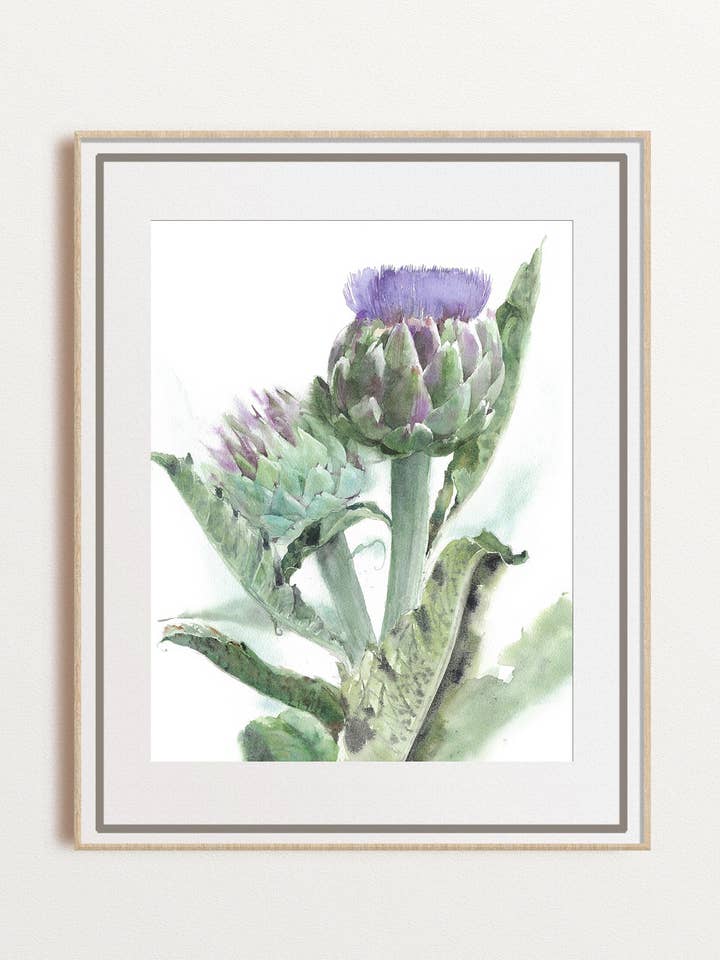 Artichoke Floral Watercolor Painting, Modern Kitchen Art for wholesale by Yuliasheart