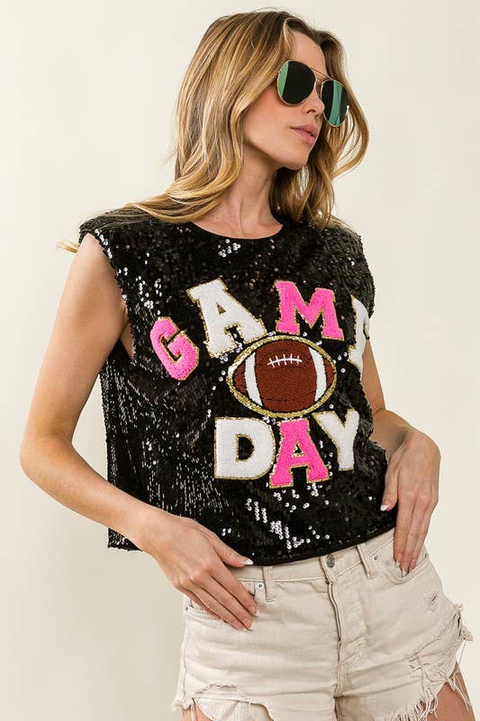 Vanilla Monkey - Wholesale Tank Top - Women's - Game Day And Football Patches Sequin Top2