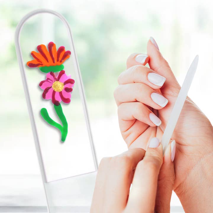 Classy Nail Files - Venta al por mayor Limas de uñas - Lima de uñas de cristal checo pintada a mano con flor de gerbera.12